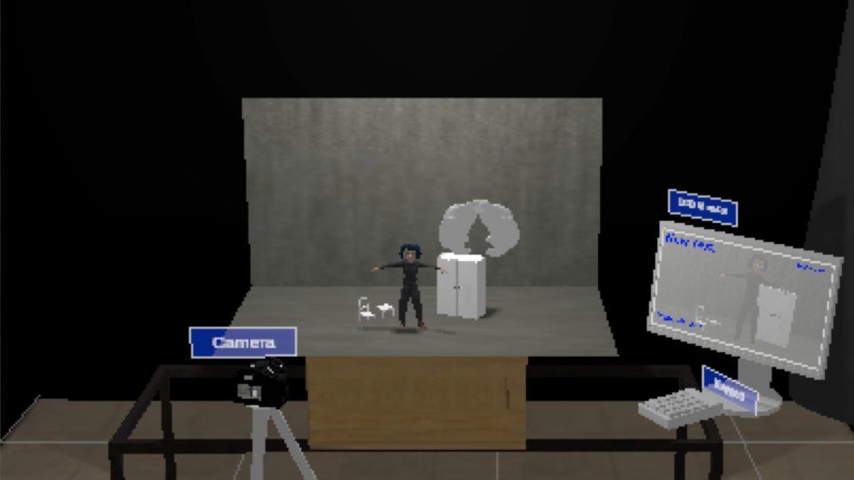 Virtual animator’s studio with a camera, puppet set and interaction controls, from the related ECA demonstrator