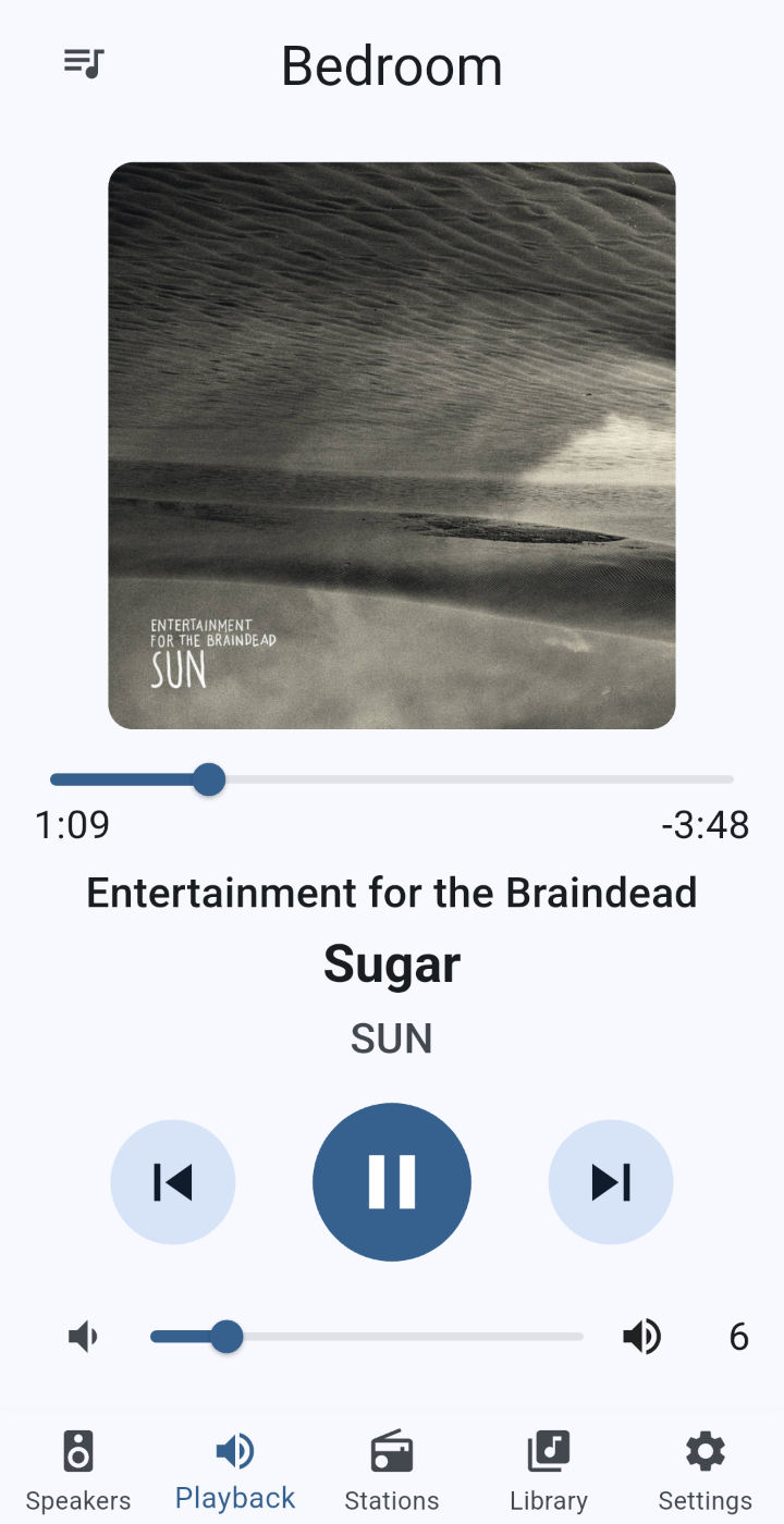 Playback controls screen in SoniQueue
