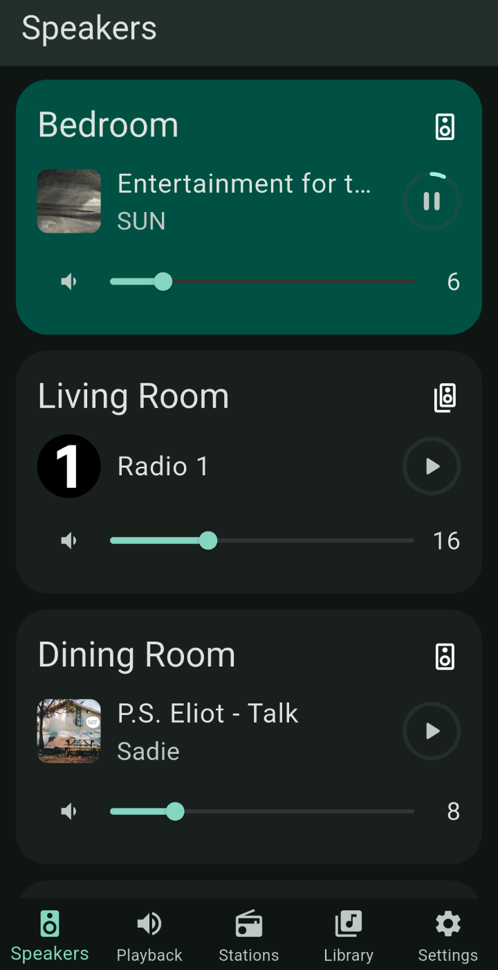 Speaker roster and room grouping screen
