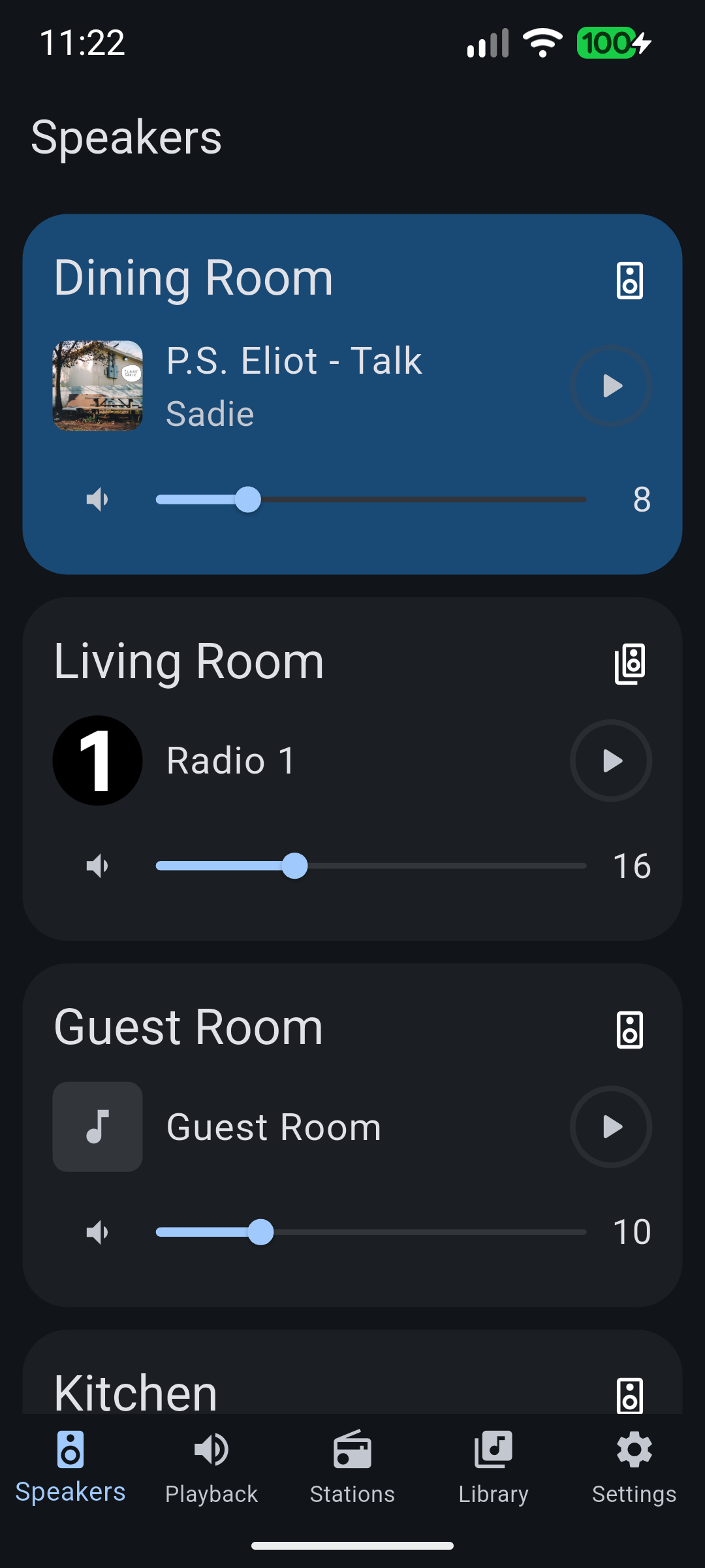 Speaker roster and room grouping screen